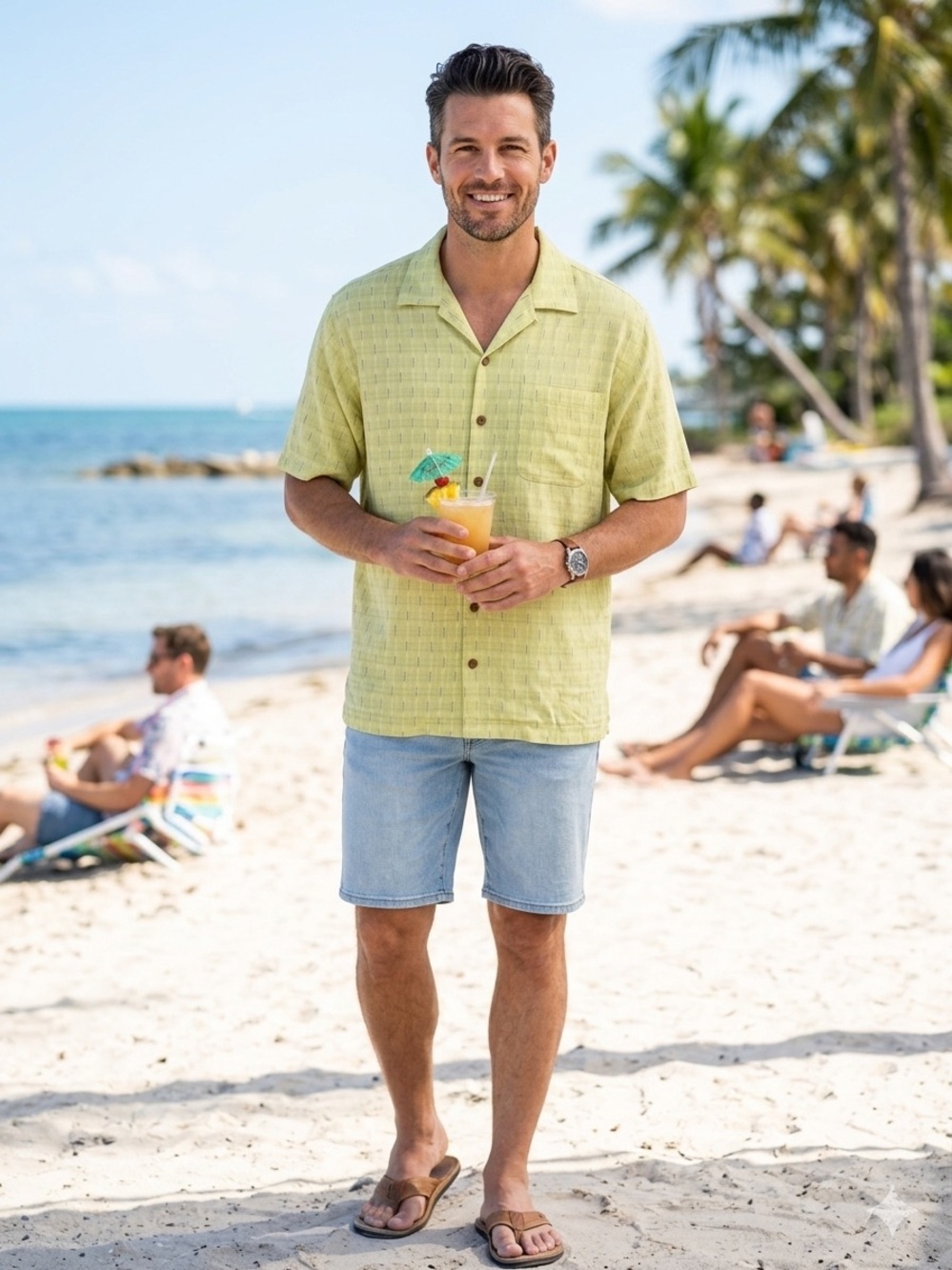 Tommy Bahama Light Yellow Short-Sleeve Silk Shirt